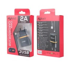 Carregador de corrente 2 USB  2.4A  + cabo TIPO C preto