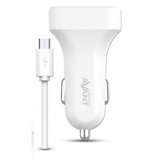 Carregador auto 2 USB 2.4A + cabo micro USB branco